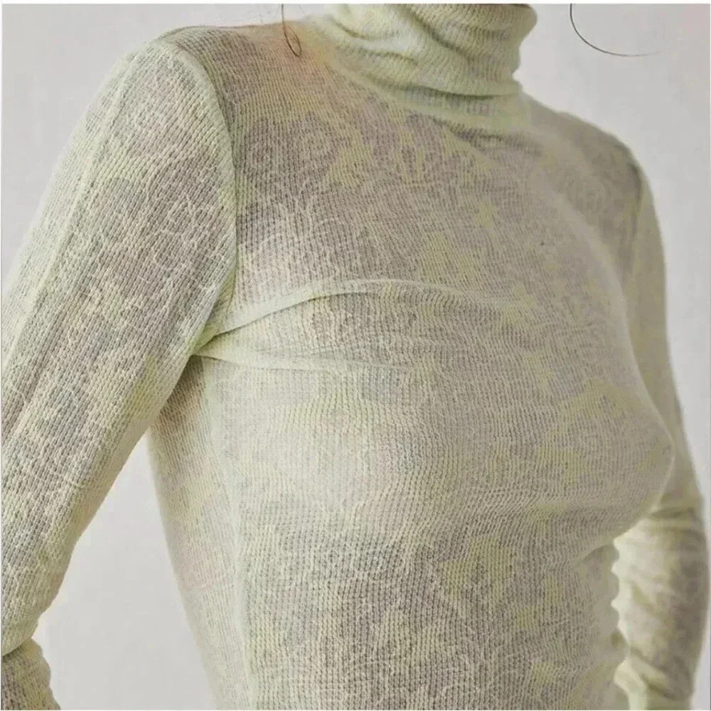 NEW Intimately Free People You And I Long Sleeve Mockneck Thermal Lime Green S - Picture 2 of 9